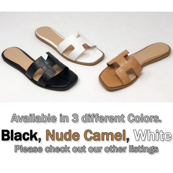 NEW Croc Embossed H Band Slide Sandals Camel Nude - Picture 14 of 14